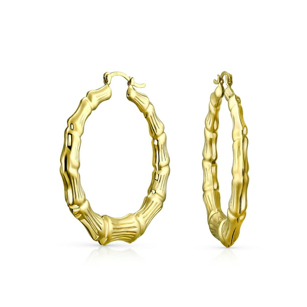 Gold plated hoops 18K gold plated brass Bamboo hoops Bamboo Huggie Earrings Large